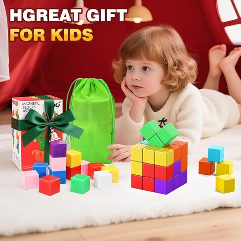 Magnetic Blocks for Kids Ages 4-8 - 45pcs Magnet Cubes Toys Kids Ages 3-5 - 3 4 5 6 7 8 9 10 Year Old Boy Girl Birthday Gifts Stem Toys Sensory Toy for Kid with Autism Toddler Creative Learning Gifts in Saudi Arabia