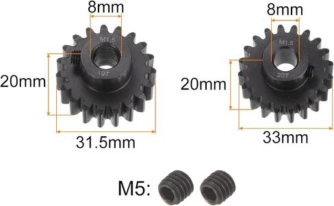UXCELL MOD 1.5 PINION GEAR SET 8MM SHAFT 19T 20T MOTER GEARS HANDERED STEEL PINION GEAR OF RC CAR (2PCS) in Saudi Arabia