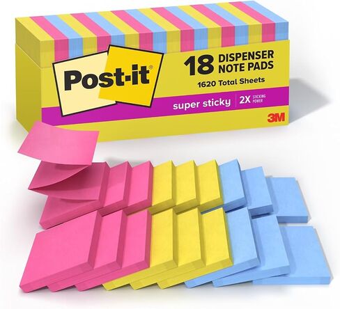 Post-it Super Sticky Pop-up Notes, 18 Sticky Note Pads, 3 in. x 3 in., Sticky Notes for Vertical Surfaces, Monitors, Walls and Windows, Summer Joy Collection in Saudi Arabia