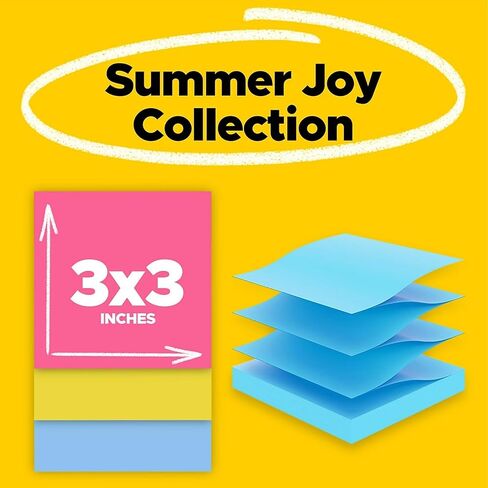 Post-it Super Sticky Pop-up Notes, 18 Sticky Note Pads, 3 in. x 3 in., Sticky Notes for Vertical Surfaces, Monitors, Walls and Windows, Summer Joy Collection in Saudi Arabia
