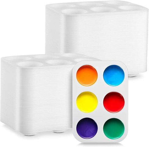 100 Pcs White 6-Well Paint Mixing Palettes, Rectangular Trays for Watercolor & Oil Paints, Art Craft Tools in Saudi Arabia
