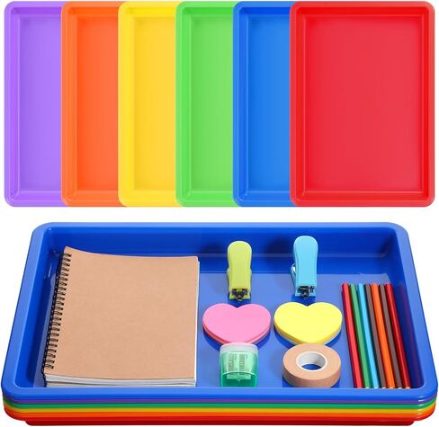 Molain 6Pack Colorful Plastic Art Trays, 6 Colors 16x12x1 Inch Stackable Activity Crafts Tray, Sensory Serving Organizer for DIY Projects, Beads, Painting, Jewelry, School Classroom DIY Project in Saudi Arabia