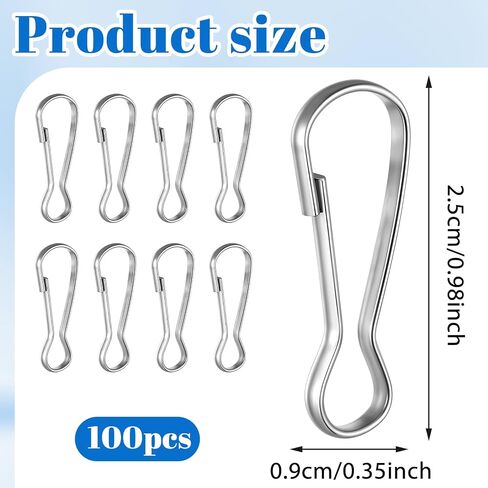 100 PCS Stainless Steel Spring Lanyard Hooks, Small Spring Snap Hooks Silver Rust-Proof Lanyard Snap Clip Hook for Id Card Key Chain Wallets Purse Zipper Pull Badge Holder Clasp DIY Craft (25mm) in Saudi Arabia