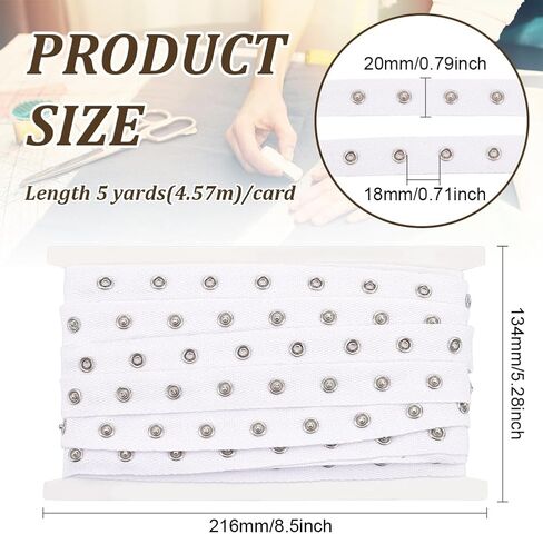 BENECREAT 5 Yards White Metal Snap Button Tape Trim, 3/4 inch Sewing Snap Fastener Tape, Silver Press Stud Tape Ribbon for Jumpsuits, Clothes, Sewing Crafting in Saudi Arabia
