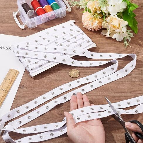 BENECREAT 5 Yards White Metal Snap Button Tape Trim, 3/4 inch Sewing Snap Fastener Tape, Silver Press Stud Tape Ribbon for Jumpsuits, Clothes, Sewing Crafting in Saudi Arabia