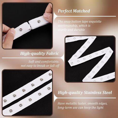 BENECREAT 5 Yards White Metal Snap Button Tape Trim, 3/4 inch Sewing Snap Fastener Tape, Silver Press Stud Tape Ribbon for Jumpsuits, Clothes, Sewing Crafting in Saudi Arabia