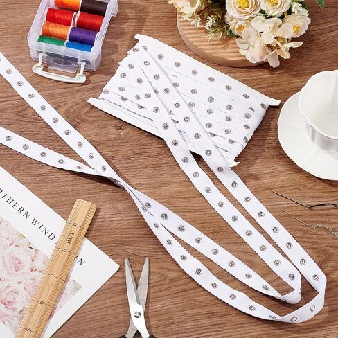 BENECREAT 5 Yards White Metal Snap Button Tape Trim, 3/4 inch Sewing Snap Fastener Tape, Silver Press Stud Tape Ribbon for Jumpsuits, Clothes, Sewing Crafting in Saudi Arabia