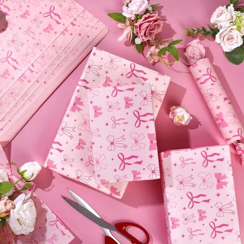 100 Sheets Pink Bow Tissue Papers for Gift Bags, Cute Bows Gift Wrapping Tissue Paper, Bowknot Art Paper for Coquette Birthday Wedding Bridal Shower Bachelorette Party Decor DIY Craft, 20 x 14IN in Kuwait