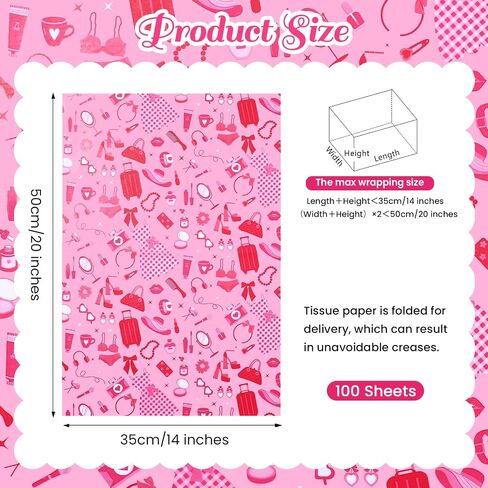 100 Sheets Pink Bow Tissue Papers for Gift Bags, Cute Bows Gift Wrapping Tissue Paper, Bowknot Art Paper for Coquette Birthday Wedding Bridal Shower Bachelorette Party Decor DIY Craft, 20 x 14IN in Kuwait