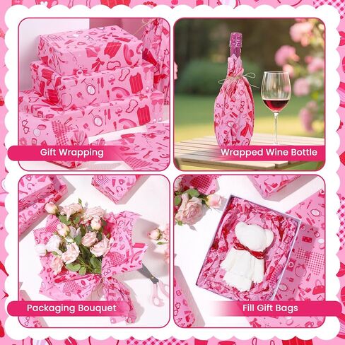 100 Sheets Pink Bow Tissue Papers for Gift Bags, Cute Bows Gift Wrapping Tissue Paper, Bowknot Art Paper for Coquette Birthday Wedding Bridal Shower Bachelorette Party Decor DIY Craft, 20 x 14IN in Kuwait