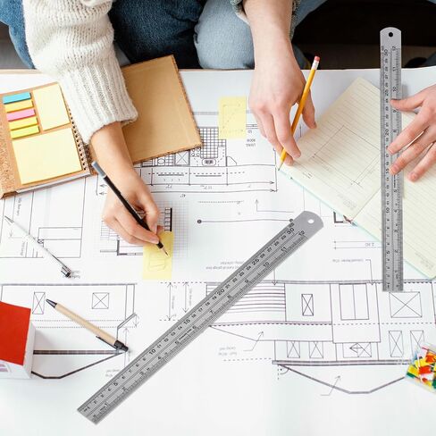 2 Pack Straight Edge Ruler, 12 Inch/30cm Stainless Steel Rulers with Centimeters Millimeters Inches and Conversion Table Construction Rulers for School Office Drafting Geometry Crafting in Saudi Arabia