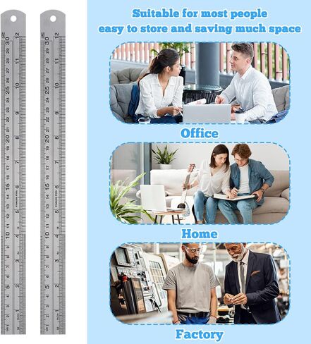 2 Pack Straight Edge Ruler, 12 Inch/30cm Stainless Steel Rulers with Centimeters Millimeters Inches and Conversion Table Construction Rulers for School Office Drafting Geometry Crafting in Saudi Arabia