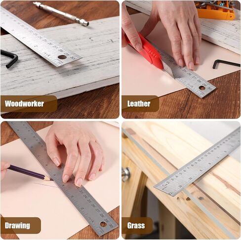 2pcs حاكم 12 بوصة ， حاكم المعادن مع دعم كورك يدعم الحكام غير المنقوشين مع بوصة و centimeters للاختراق محسّن المنازل. in Kuwait