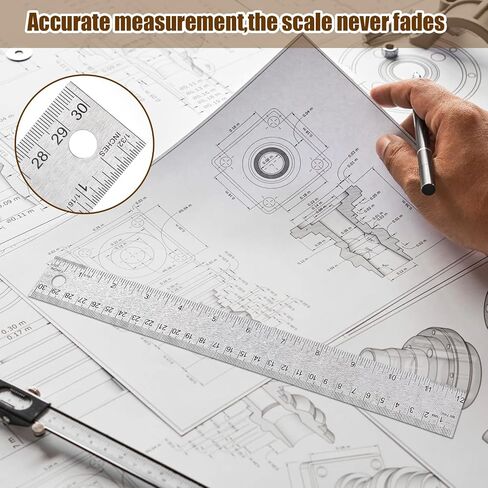 2pcs حاكم 12 بوصة ， حاكم المعادن مع دعم كورك يدعم الحكام غير المنقوشين مع بوصة و centimeters للاختراق محسّن المنازل. in Kuwait