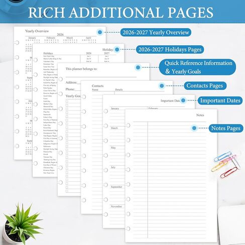 2026 Weekly & Monthly Planner Refill, A5 Medium Planner Inserts for 8-Disc Discbound Planner, 5.5"x8.5", Jan. 2026 - Dec. 2026, 12 Monthly Calendars with Laminated Tabs in Kuwait