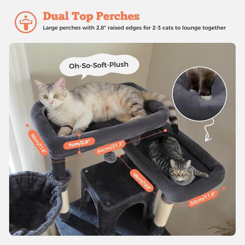 81 Inch Tall Cat Tree for Indoor Cats Large Adult - Multi-Level Cat Tower with Large Metal Frame Hammock, 2-in-1 Scratching Ramp, 2 Top Perches, 2 Cozy Condos & 6 Scratching Posts - Dark Grey in Kuwait