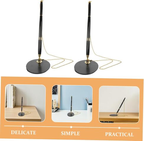 2Pcs Business Pen with Stand Reception Pens Smooth Writing for Office Wedding Guest Book and Professional Environments Easily Refillable with Chain in Saudi Arabia