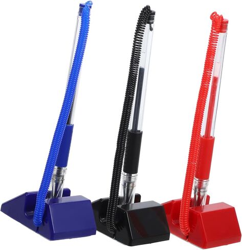3-Piece Anti-Theft Gel Ink Counter Pen Set with Stand for Reception Desk Office and Hotel Lobby Security Pen with Holder for Signing in Saudi Arabia