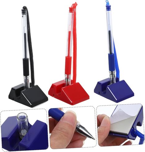3-Piece Anti-Theft Gel Ink Counter Pen Set with Stand for Reception Desk Office and Hotel Lobby Security Pen with Holder for Signing in Saudi Arabia