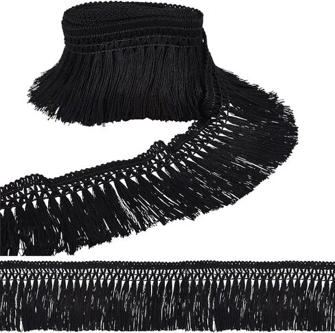 GORGECRAFT 5.5 Yards 3 Inch Cotton Tassel Fringe Trim Black Sewing Lace Trim Ribbons Boho Vintage Long Fringe Trim for Sewing Edging Trimming Curtain Blanket Hanging Rugs Clothing Home Decoration in Saudi Arabia