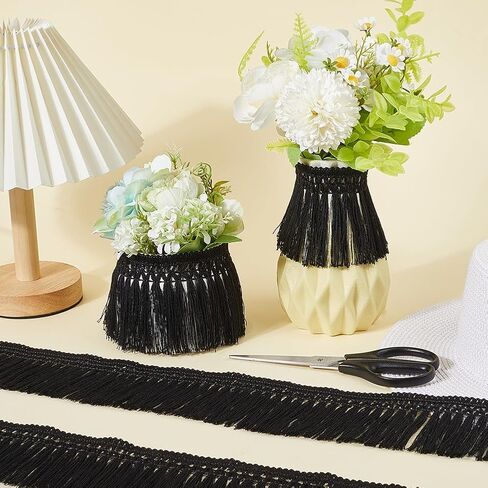 GORGECRAFT 5.5 Yards 3 Inch Cotton Tassel Fringe Trim Black Sewing Lace Trim Ribbons Boho Vintage Long Fringe Trim for Sewing Edging Trimming Curtain Blanket Hanging Rugs Clothing Home Decoration in Saudi Arabia