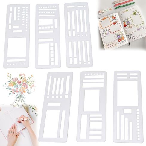 6 Pack Handmade Flexible Planner Stencils, Reusable Templates for Journals, Calendars & Daily Planning, Checklists, Lines & Boxes, Compatible with Rings, Discs, Coils in Saudi Arabia