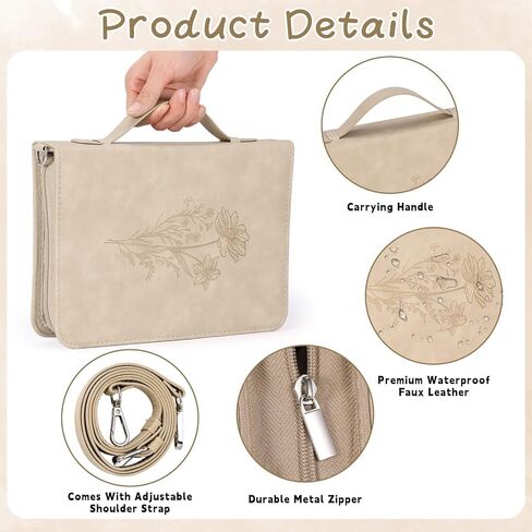 19Pcs Leaves Design Bible Cover for Women Pu Leather Church Bag Boho Style Bible Cover for Girl Church Bag With Highlighter Pen 10.47*7.48*2.17in Book Case With Shoulder Strap &Book Christian Gift in Saudi Arabia