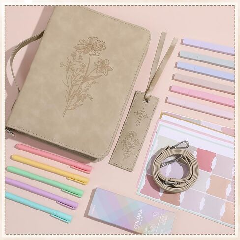 19Pcs Leaves Design Bible Cover for Women Pu Leather Church Bag Boho Style Bible Cover for Girl Church Bag With Highlighter Pen 10.47*7.48*2.17in Book Case With Shoulder Strap &Book Christian Gift in Saudi Arabia