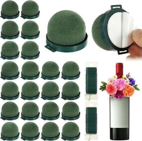 Plantoky 24 PCS FOAM FOAM لزجاجة النبيذ ، وكتل نصف الجولة لترتيبات الزهور ، ورغوة الأزهار اللزجة مع 2 لفات من الحديد الأخضر للزفاف ، وحرف الزفاف DIY ، لوازم الحفلات in Saudi Arabia