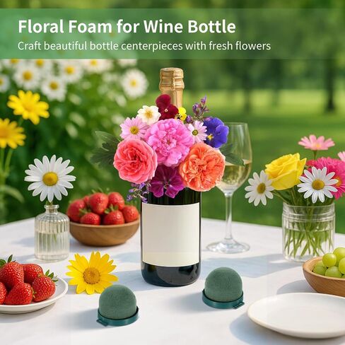 Plantoky 24 PCS FOAM FOAM لزجاجة النبيذ ، وكتل نصف الجولة لترتيبات الزهور ، ورغوة الأزهار اللزجة مع 2 لفات من الحديد الأخضر للزفاف ، وحرف الزفاف DIY ، لوازم الحفلات in Saudi Arabia
