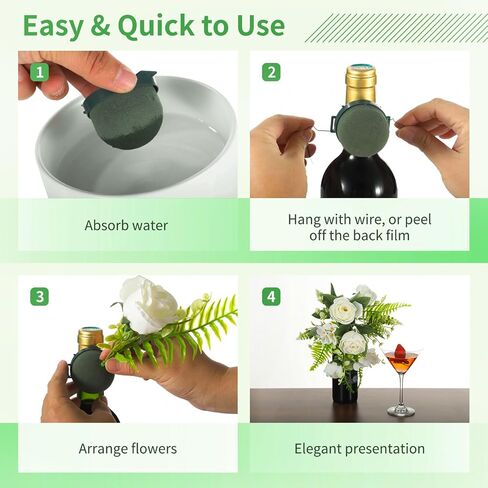 Plantoky 24 PCS FOAM FOAM لزجاجة النبيذ ، وكتل نصف الجولة لترتيبات الزهور ، ورغوة الأزهار اللزجة مع 2 لفات من الحديد الأخضر للزفاف ، وحرف الزفاف DIY ، لوازم الحفلات in Saudi Arabia