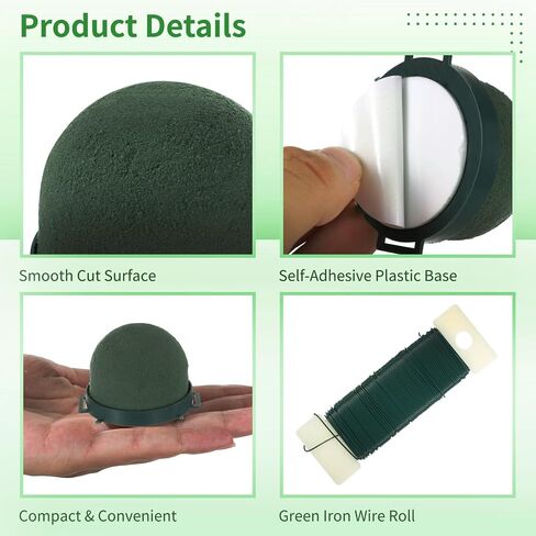 Plantoky 24 PCS FOAM FOAM لزجاجة النبيذ ، وكتل نصف الجولة لترتيبات الزهور ، ورغوة الأزهار اللزجة مع 2 لفات من الحديد الأخضر للزفاف ، وحرف الزفاف DIY ، لوازم الحفلات in Saudi Arabia
