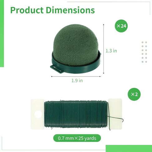 Plantoky 24 PCS FOAM FOAM لزجاجة النبيذ ، وكتل نصف الجولة لترتيبات الزهور ، ورغوة الأزهار اللزجة مع 2 لفات من الحديد الأخضر للزفاف ، وحرف الزفاف DIY ، لوازم الحفلات in Saudi Arabia