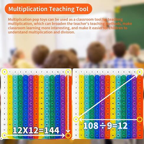 12x12 لوحة البوب ​​الضاعفة - لعبة تعلم الرياضيات التفاعلية للأطفال ، أداة STEM الحسية القابلة للورق ، مخطط تكاثر الفصول الدراسية ومدرسة Homeschool ، لعبة تخفيف الإجهاد ، CPC معتمد in Kuwait