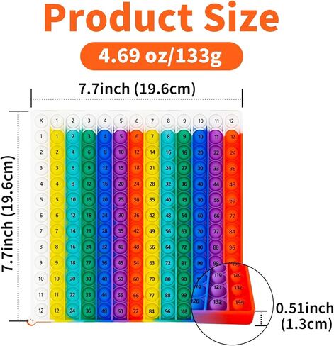 12x12 لوحة البوب ​​الضاعفة - لعبة تعلم الرياضيات التفاعلية للأطفال ، أداة STEM الحسية القابلة للورق ، مخطط تكاثر الفصول الدراسية ومدرسة Homeschool ، لعبة تخفيف الإجهاد ، CPC معتمد in Kuwait