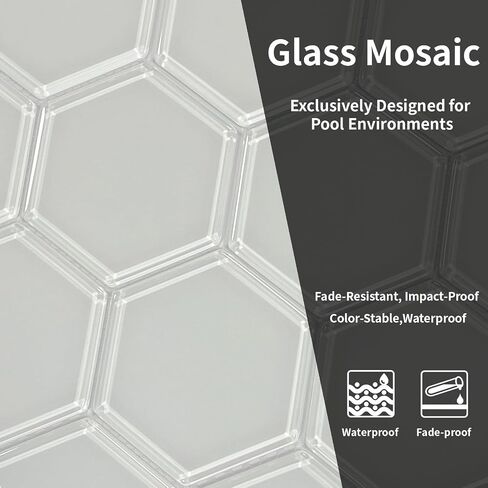 5 Sheets White Hexagon Glass Mosaic,Pool Tiles,12" x 10" Kitchen Backsplash Tile in Saudi Arabia