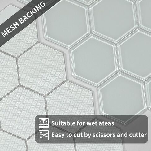 5 Sheets White Hexagon Glass Mosaic,Pool Tiles,12" x 10" Kitchen Backsplash Tile in Saudi Arabia