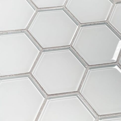 5 Sheets White Hexagon Glass Mosaic,Pool Tiles,12" x 10" Kitchen Backsplash Tile in Saudi Arabia