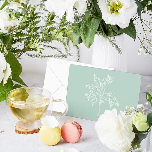 Whaline 40 Pack Green Floral Breating Cards Tradient Botanical Botanical Thank You Card Flower Leaves بطاقات ملاحظات فارغة مع ملصقات الأظرف لعيد ميلاد الزفاف in Kuwait
