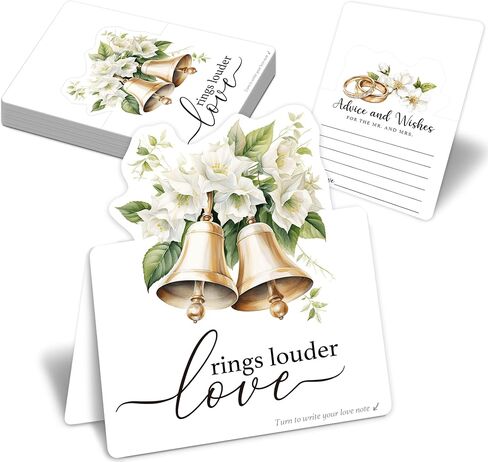 50pcs 3d Christmas Wedding Table Corper - نصيحة ورغبات لـ MR و MRS ، ملاحظات رسالة ضيف فارغة مع موقف ، بطاقات الرغبات الرومانسية لديكور طاولة الزفاف (الأجراس والزهور) in Saudi Arabia