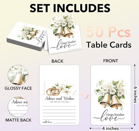 50pcs 3d Christmas Wedding Table Corper - نصيحة ورغبات لـ MR و MRS ، ملاحظات رسالة ضيف فارغة مع موقف ، بطاقات الرغبات الرومانسية لديكور طاولة الزفاف (الأجراس والزهور) in Saudi Arabia