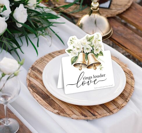 50pcs 3d Christmas Wedding Table Corper - نصيحة ورغبات لـ MR و MRS ، ملاحظات رسالة ضيف فارغة مع موقف ، بطاقات الرغبات الرومانسية لديكور طاولة الزفاف (الأجراس والزهور) in Saudi Arabia