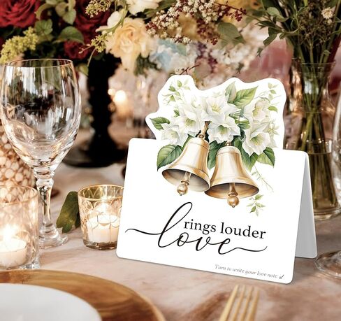 50pcs 3d Christmas Wedding Table Corper - نصيحة ورغبات لـ MR و MRS ، ملاحظات رسالة ضيف فارغة مع موقف ، بطاقات الرغبات الرومانسية لديكور طاولة الزفاف (الأجراس والزهور) in Saudi Arabia