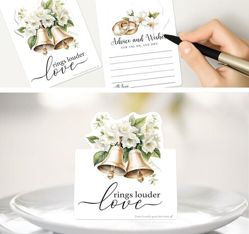 50pcs 3d Christmas Wedding Table Corper - نصيحة ورغبات لـ MR و MRS ، ملاحظات رسالة ضيف فارغة مع موقف ، بطاقات الرغبات الرومانسية لديكور طاولة الزفاف (الأجراس والزهور) in Saudi Arabia