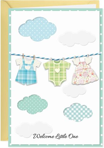 Baby Shower Card - 3D Cute Design Baby Shower Card for Boy or Girl with Envelope and Seal Sticker, 5x8in Welcome New Baby Gender Neutral (Elephants & Stars) in Saudi Arabia
