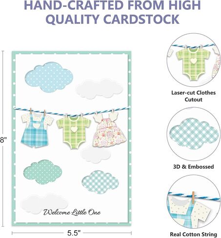 Baby Shower Card - 3D Cute Design Baby Shower Card for Boy or Girl with Envelope and Seal Sticker, 5x8in Welcome New Baby Gender Neutral (Elephants & Stars) in Saudi Arabia
