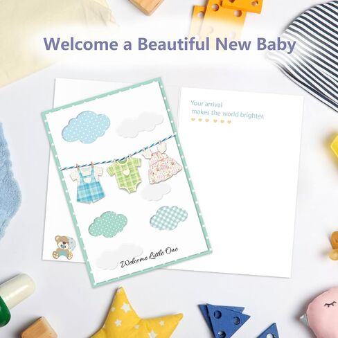 Baby Shower Card - 3D Cute Design Baby Shower Card for Boy or Girl with Envelope and Seal Sticker, 5x8in Welcome New Baby Gender Neutral (Elephants & Stars) in Saudi Arabia