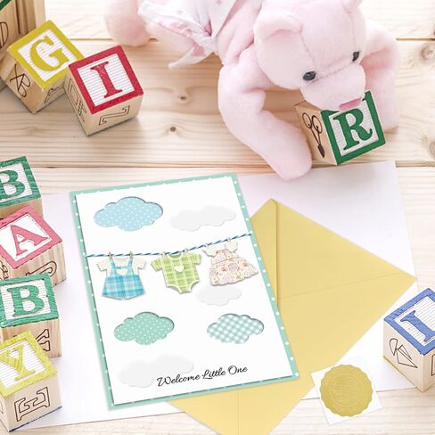 Baby Shower Card - 3D Cute Design Baby Shower Card for Boy or Girl with Envelope and Seal Sticker, 5x8in Welcome New Baby Gender Neutral (Elephants & Stars) in Saudi Arabia