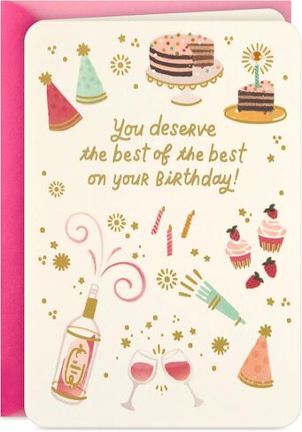 Hallmark Blank Birthday Card (You Deserve the Best, Party Icons) for Sister, Coworker, Friend in Saudi Arabia