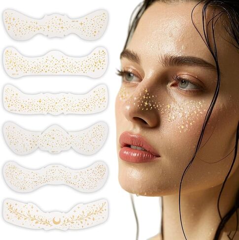 6 PCS Gold Freckles Glitter Frecles Face Tattoo Makeup Patches Freckle Standser for Singer Concerts Festival Rave Excessories in Saudi Arabia